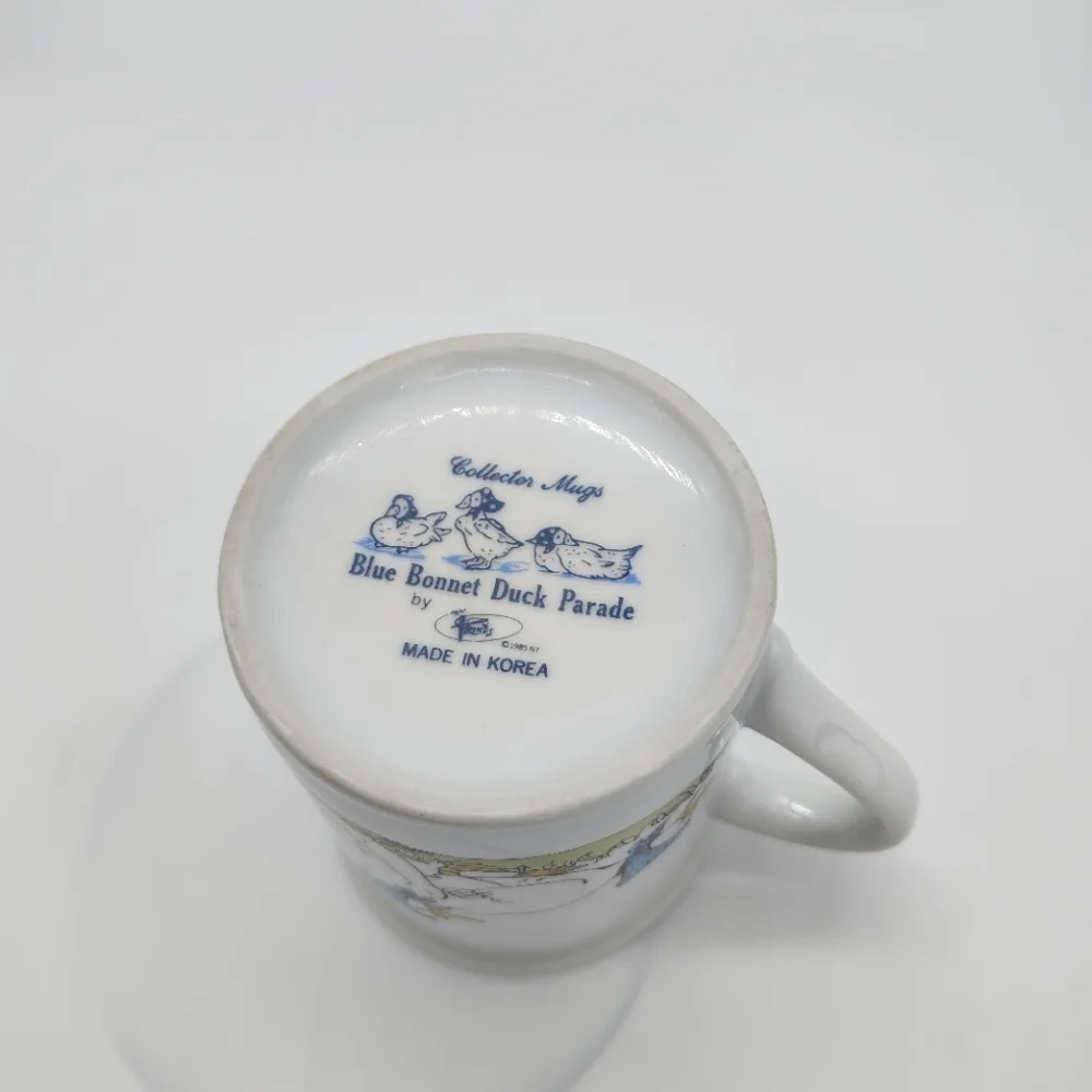 Vtg Blue Bonnet Duck Parade Coffee Mug 1985 County Blue Cottagecore Primitive